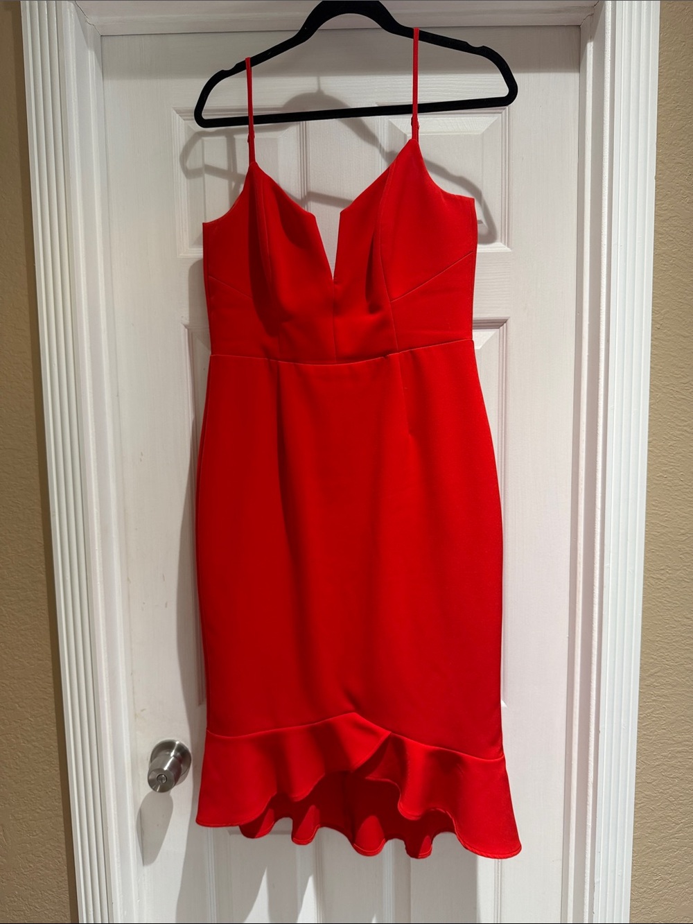 Bardot Red Spaghetti-Strap Ruffle-Hem Midi Dress
